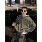 PLTH 错位编制连帽毛衣男秋美式 街头设计感潮牌oversize针织上衣