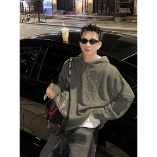 PLTH 街头设计感潮牌oversize针织上衣 错位编制连帽毛衣男秋美式