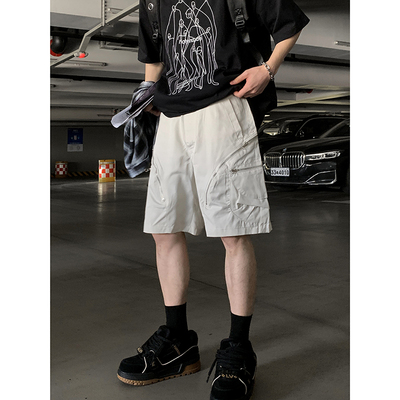 PLTH*美式短裤拉链设计感美式宽松运动外穿休闲百搭夏五分裤男女