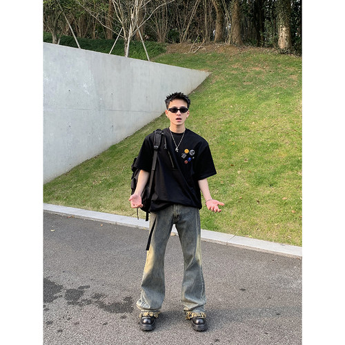 徽章点缀短袖T恤青少年