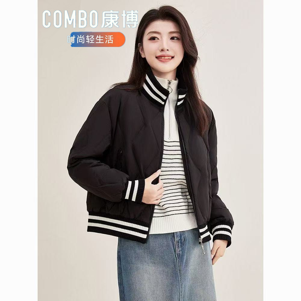 【小乐专享】康博2025轻薄羽绒服女短款新款拼接撞色时尚立领外套