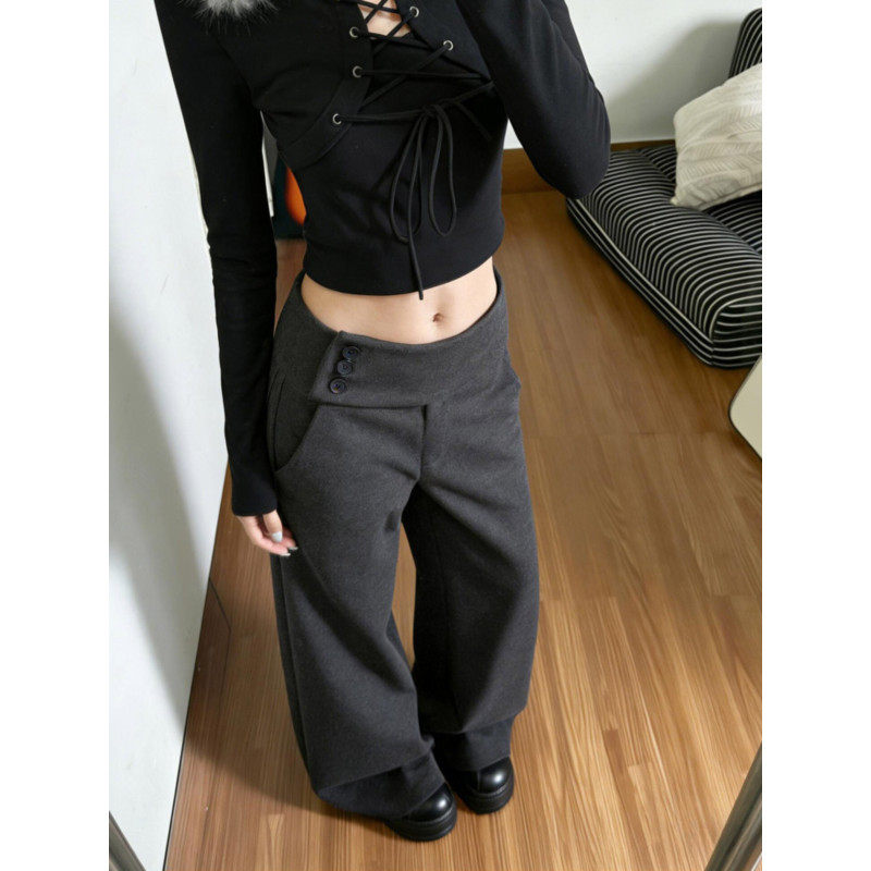 大码胖mm美式复古高腰毛呢休闲裤女秋冬设计感宽松显瘦垂感阔腿裤,女装/女士精品,大码裤装,淘宝优惠券,粉丝福利购,淘宝优惠卷