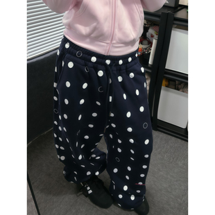 女秋冬宽松垂感休闲拖地裤 复古波点满印抽绳阔腿卫裤 胖mm美式 大码