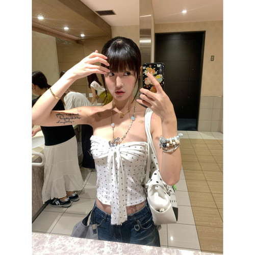 大码美式波点小狗爪印抹胸背心女