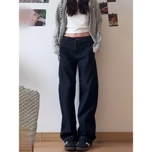 窄版低腰直筒牛仔裤女胖mm拖地裤