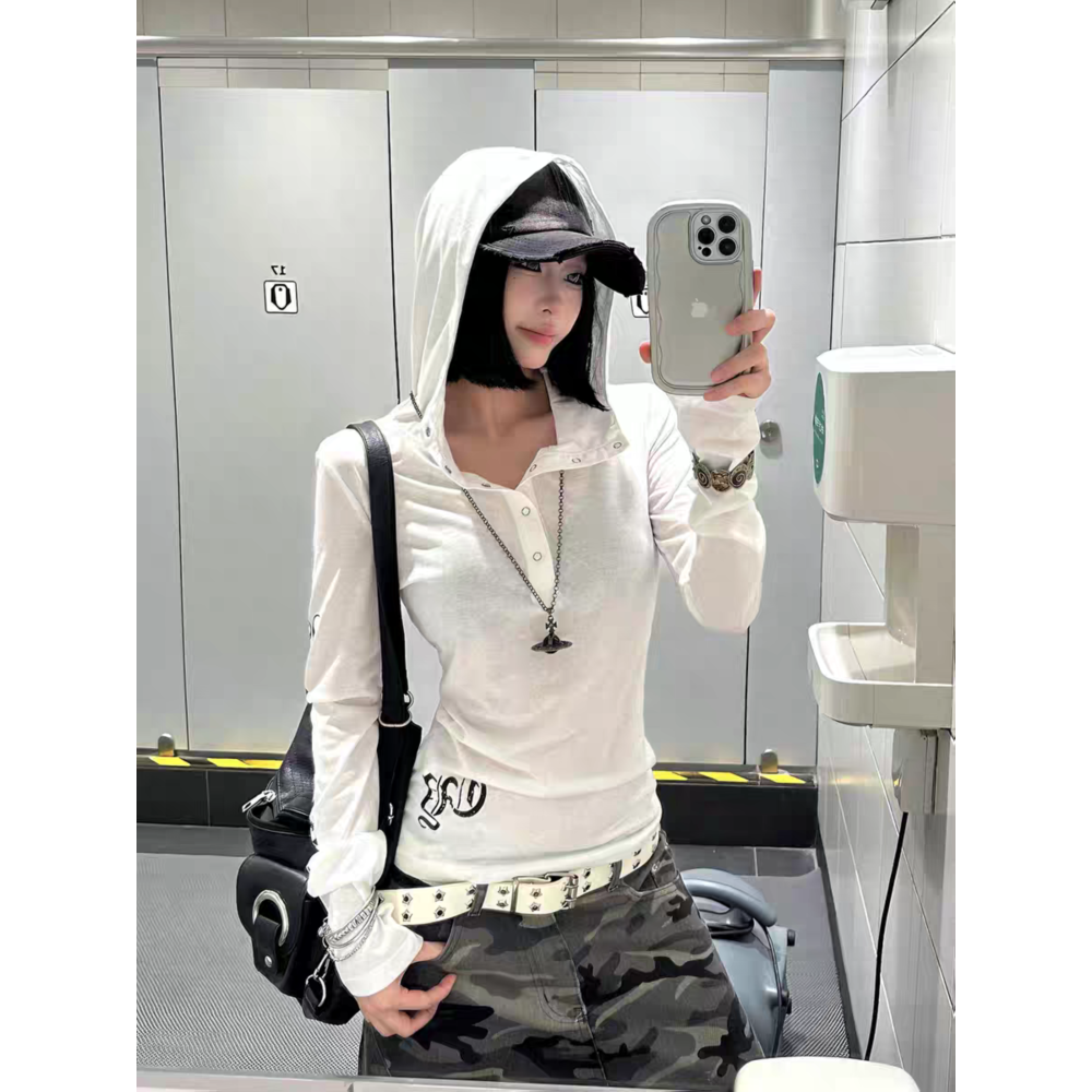 大码美式星星连帽防晒罩衫T恤女