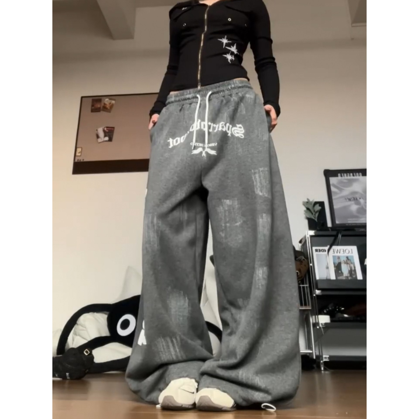 大码美式街头复古做旧运动休闲裤