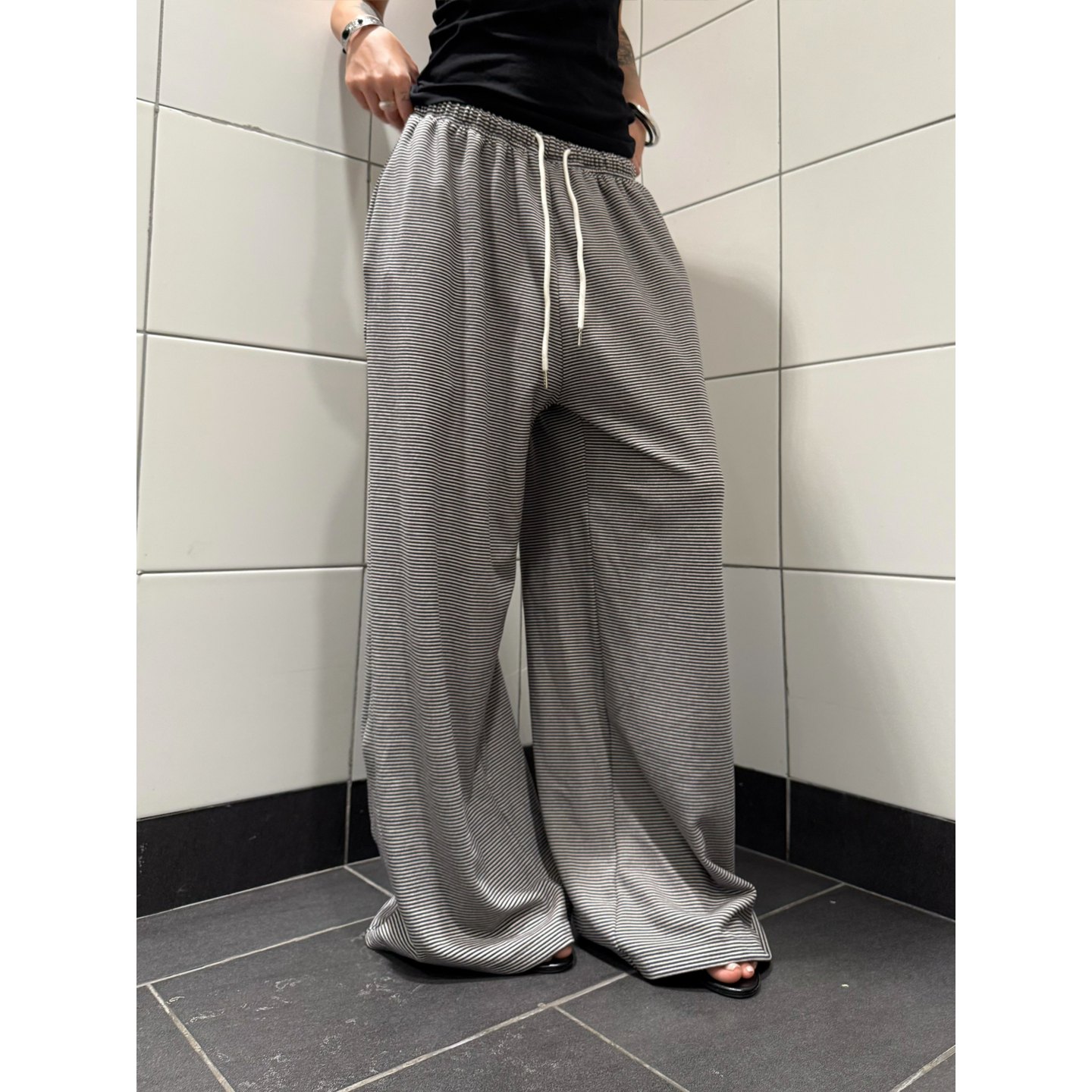 大码美式辣妹星星刺绣抽绳阔腿裤