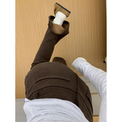 大码咖啡色加绒微喇叭牛仔裤女