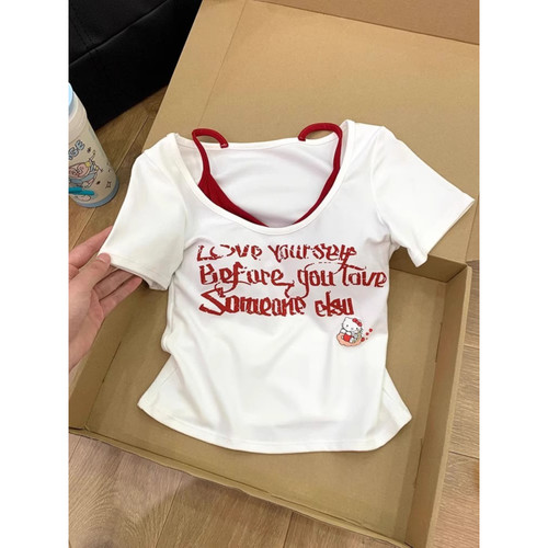 大码吊带假两件kitty猫短袖t恤女