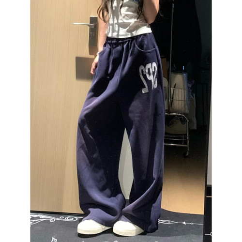 大码美式松紧腰字母印花运动卫裤