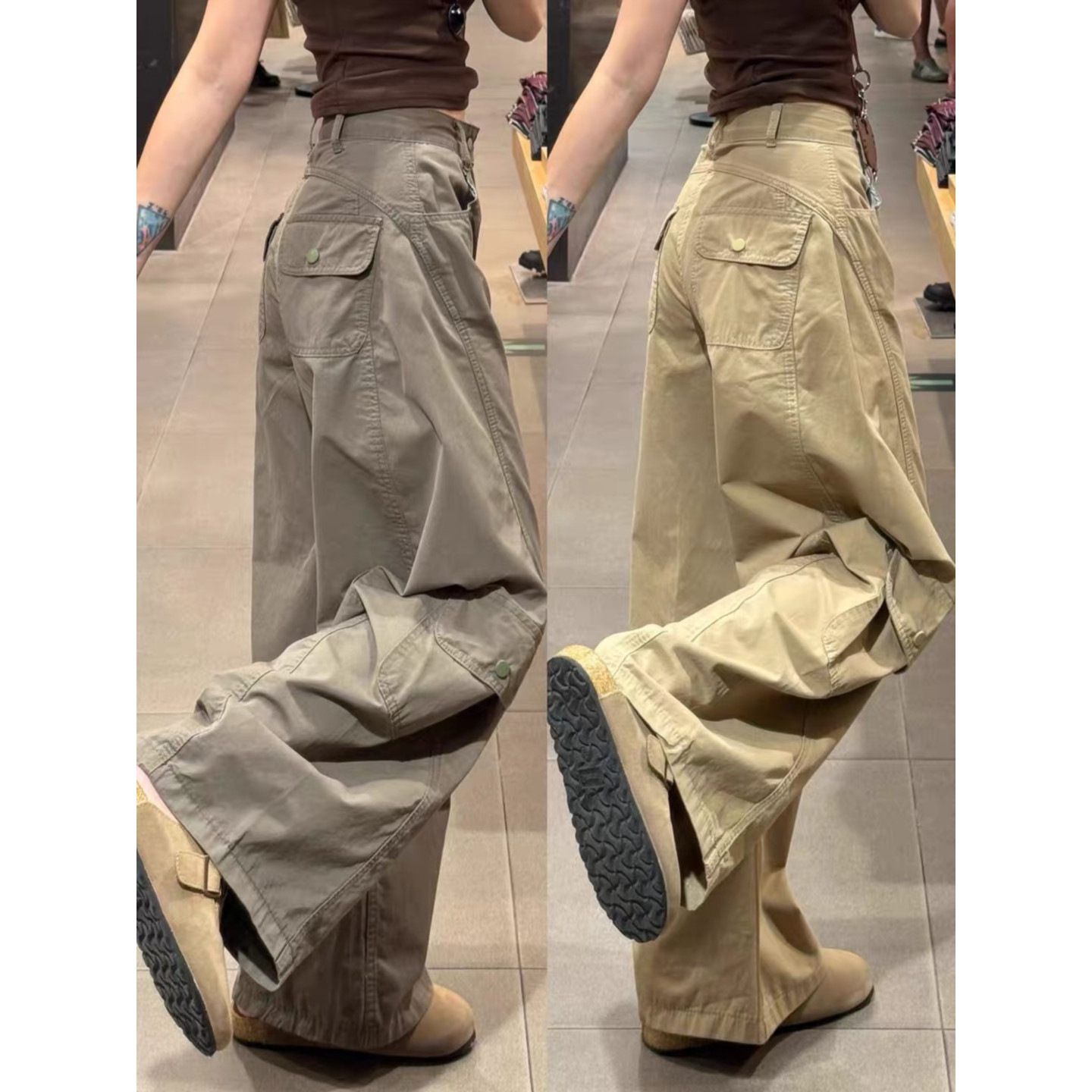 大码胖mm美式复古卡其色工装裤女秋季加绒宽松百搭阔腿弯刀休闲裤,女装/女士精品,大码裤装,淘宝优惠券,粉丝福利购,淘宝优惠卷