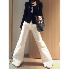大码胖mm美式辣妹低腰微喇叭牛仔裤女秋季白色垂感百搭直筒拖地裤