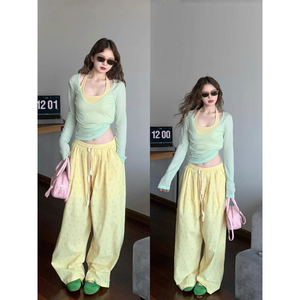 大码胖mm挂脖设计感吊带背心女夏季薄款防晒罩衫长袖t恤两件套潮