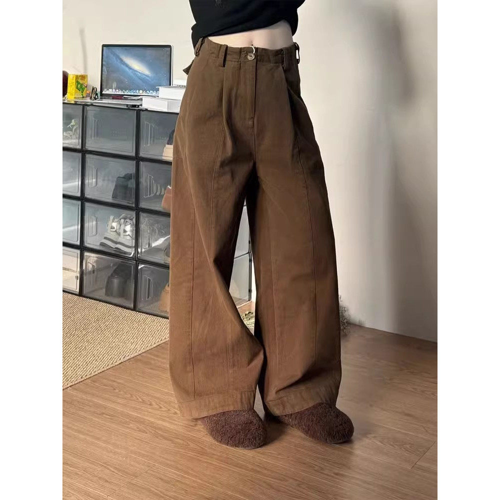 大码胖mm美拉德咖色高腰阔腿休闲裤女春季宽松直筒慵懒风工装裤子,女装/女士精品,大码裤装,淘宝优惠券,粉丝福利购,淘宝优惠卷