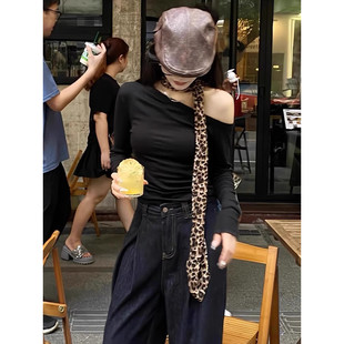 大码 高级感发带 胖mm豹纹长条丝巾女系脖腰带颈带护颈小围脖秋冬季