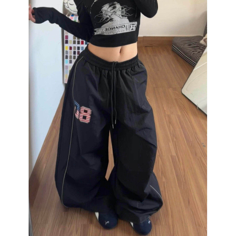 大码胖mm美式高街印花宽松运动裤女春季伞兵工装裤休闲裤阔腿长裤,女装/女士精品,大码裤装,淘宝优惠券,粉丝福利购,淘宝优惠卷