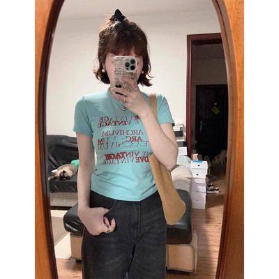 字母印花正肩短袖t恤女显瘦百搭