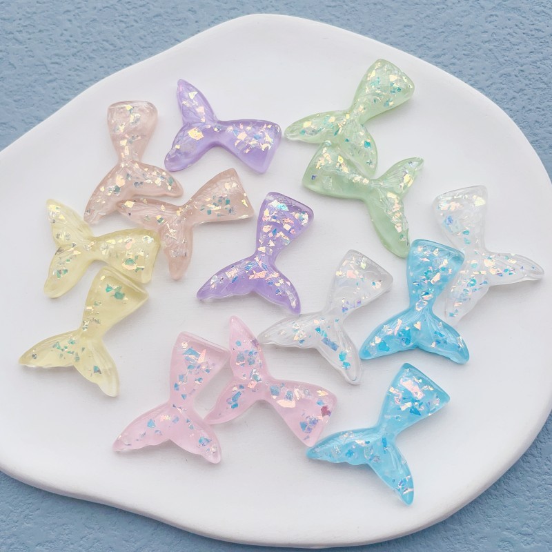 彩色亮片鱼尾贴片 diy鞋扣手机壳发饰饰品配件材料美人鱼尾树脂