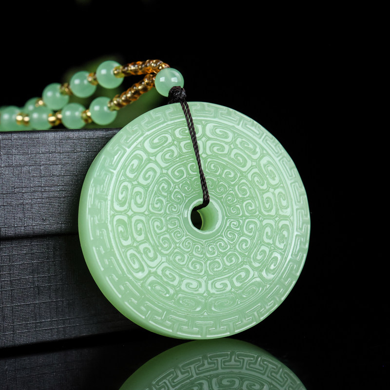 仿古件和田玉青白玉祥云双面雕刻玉石湖水绿平安牌挂件玉佩毛衣链