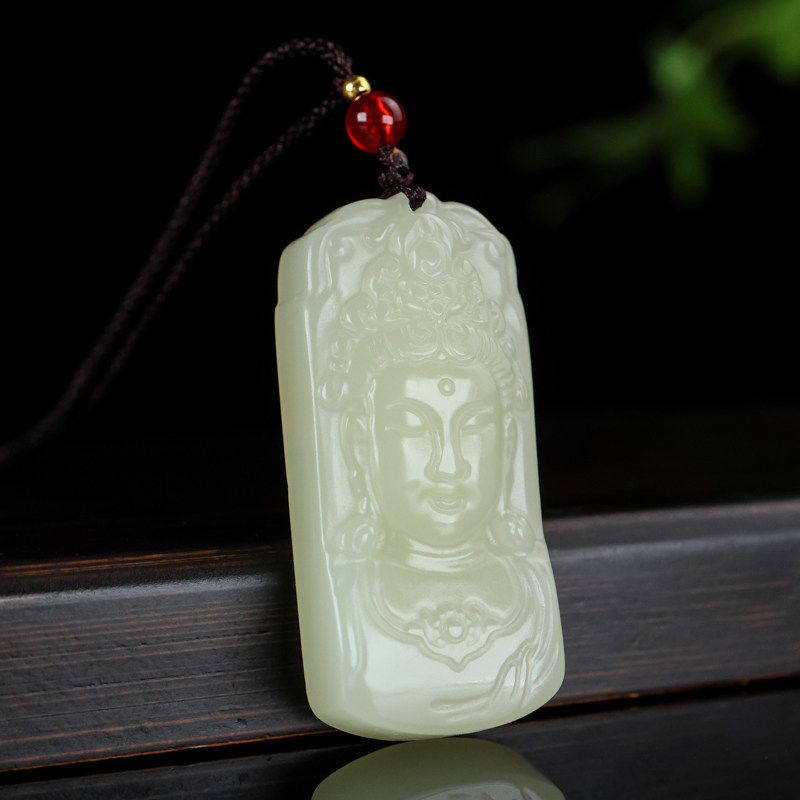 观世音菩萨和田玉白玉随身观音佛像吊坠玉石保平安男女款挂件玉牌