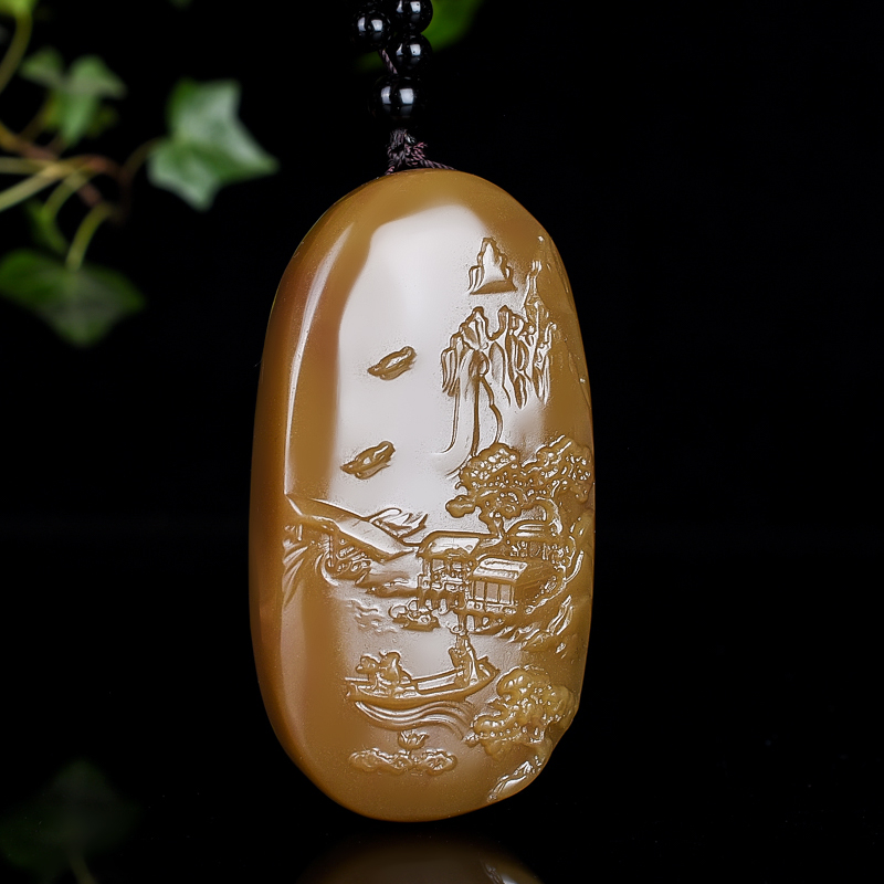 新疆和田玉糖料山水意境牌手把件男女款大好河山手玩把件挂件挂件