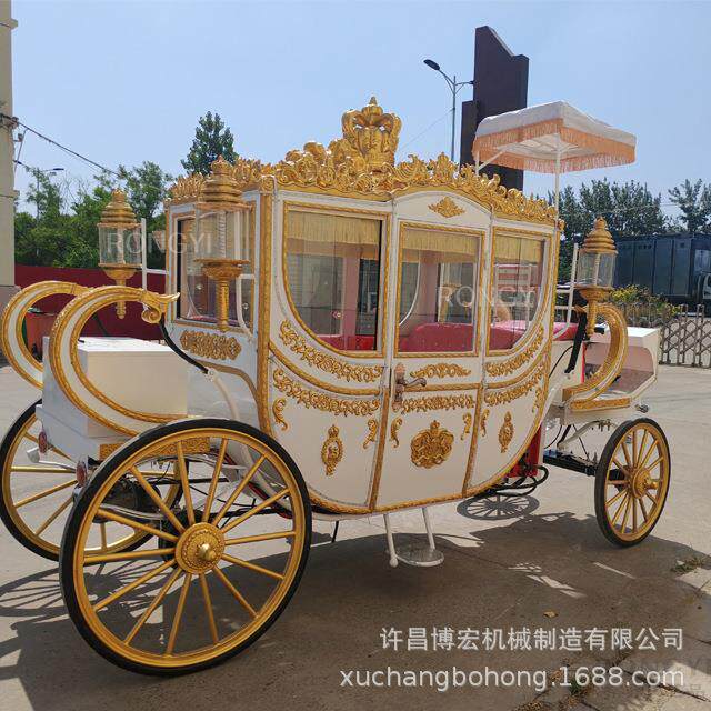 欧式电动皇家马车白色四轮观光马车婚庆摄影景区观光旅游电动马车