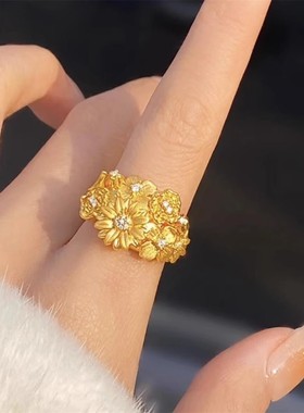 中国风24k金微镶繁花似锦戒指