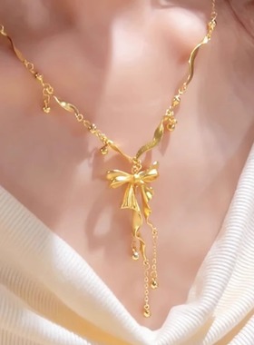 新款黄金色在逃公主蝴蝶结项链