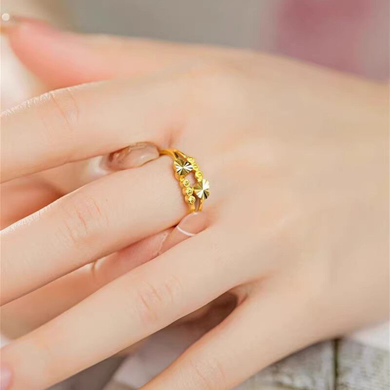 仿真心心相印戒子新款镀黄金爱心小圆珠指环活口18k戒指女情人节