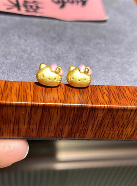 新款黄金色轻奢HelloKitty猫耳钉女高级感时尚百搭精致耳环送女友