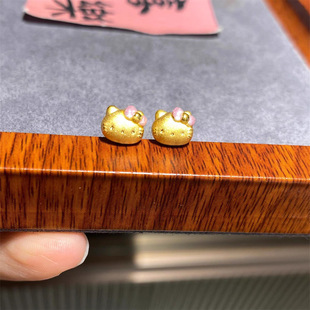 新款黄金色轻奢HelloKitty猫耳钉女高级感时尚百搭精致耳环送女友