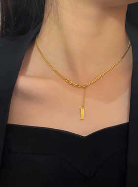 暴富女款上上签ING锁骨链18k黄金