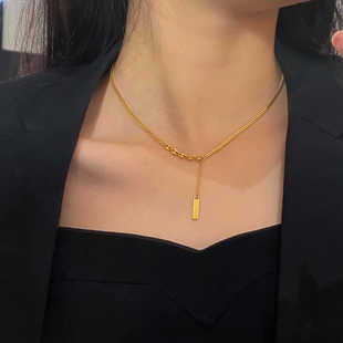 18k黄金ING幸运签项链暴富小金条吊坠女款高级感上上签锁骨链送礼