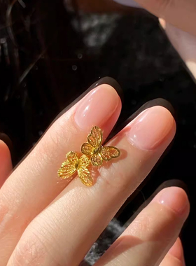 新款仿真仙气蝴蝶结耳环女生镂空花丝在逃公主金黄色耳钉520礼物