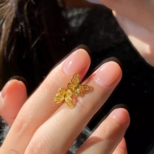 新款18k金仙气蝴蝶结耳环女生镂空花丝在逃公主黄金色耳钉520礼物