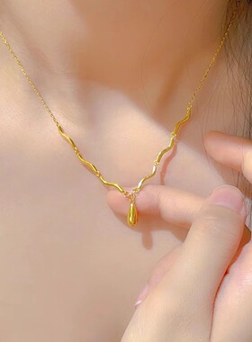 2025年新款黄金色水滴流苏项链女款时尚气质高级感套链网红锁骨链