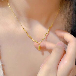 2025年新款黄金色水滴流苏项链女款时尚气质高级感套链网红锁骨链
