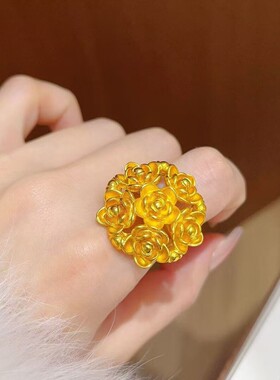 繁花似锦沙金玫瑰手捧花活口戒指