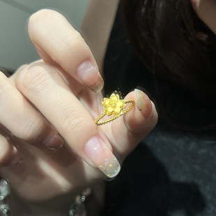 黄金色中式复古小金花戒指闭口仿金甜美气质花朵繁花指环送女朋友