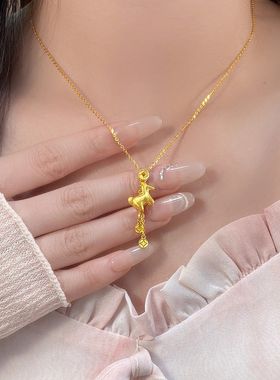 黄金色马上有钱流苏项链