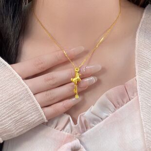 黄金色马上有钱流苏项链2025新款高级感百搭金币木马可调节锁骨链