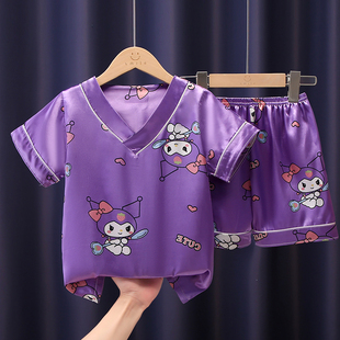 儿童睡衣女童夏季冰丝短袖薄款女孩宝宝库洛米空调中大童家居套装