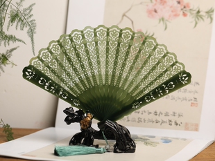 大唐玉匠国风天然和田玉雕刻玲珑扇苏州精工桌面摆件汉服配饰轻奢