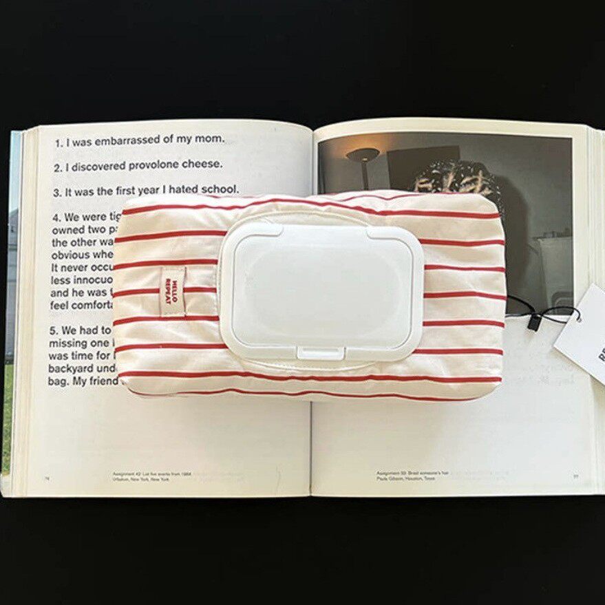 韩国ins风撞色条纹布艺湿巾包式翻盖抽取式纸巾袋湿巾收纳包