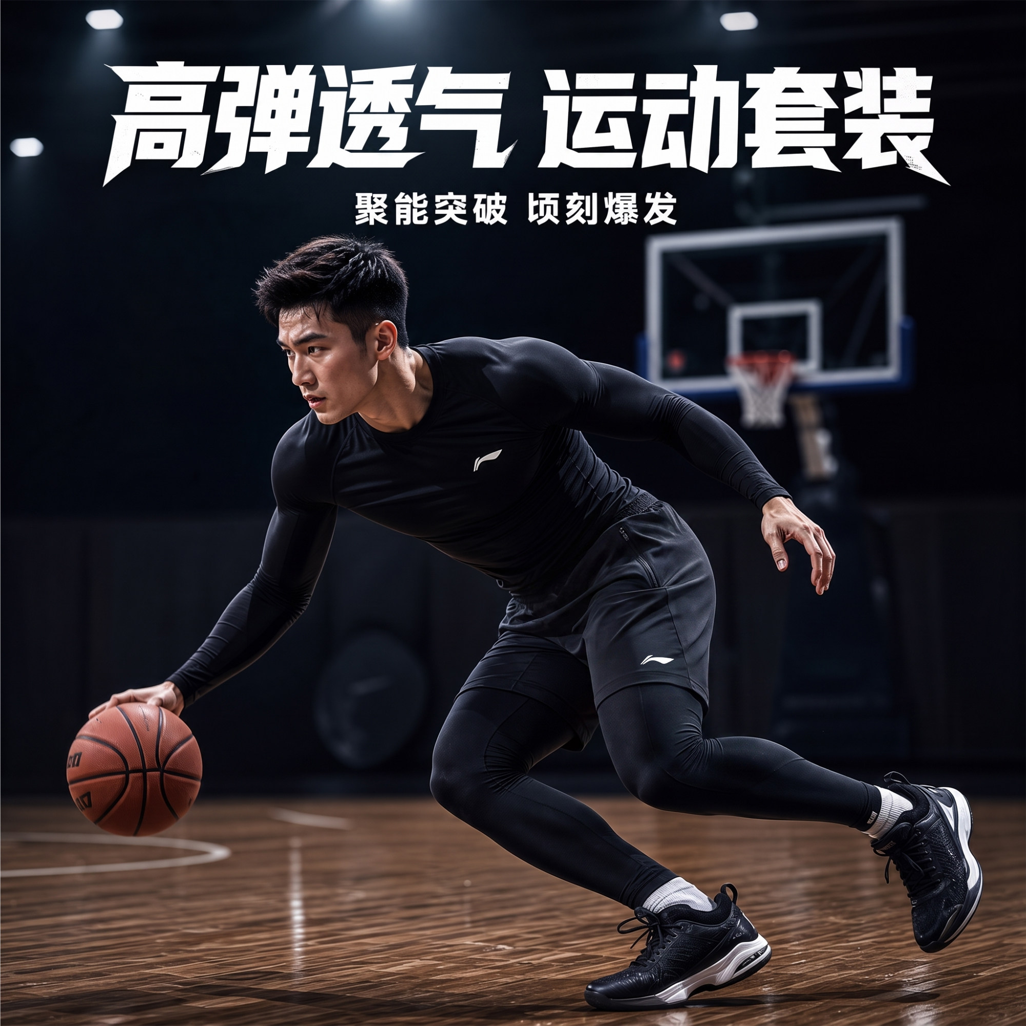 李宁高弹透气运动套装男紧身速干跑步健身撸铁训练服长袖外套秋冬