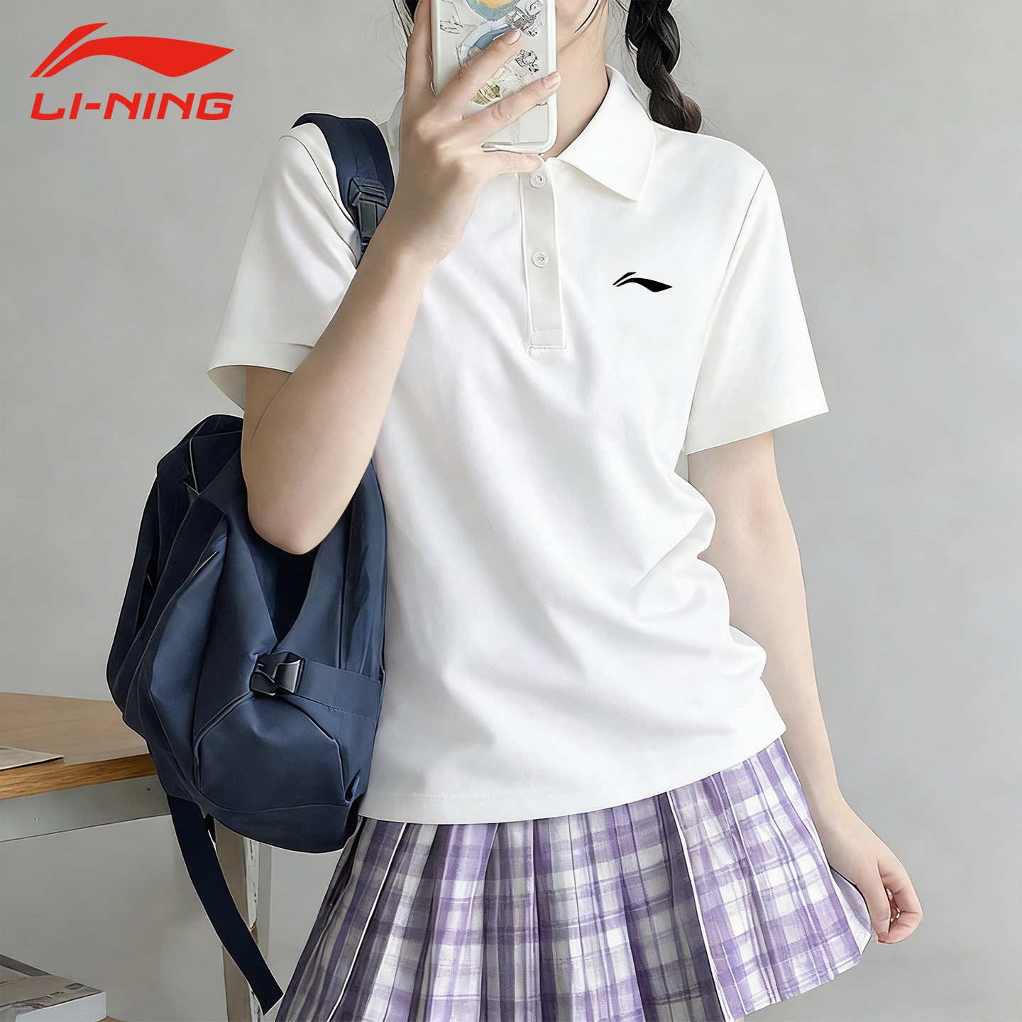李宁女夏薄新款纯棉短袖POLO衫图片