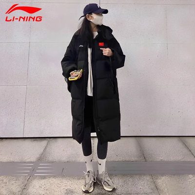 李宁长款羽绒服女黑色