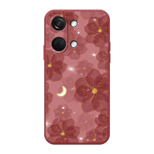 茶红山茶花适用于一加Ace2V手机壳1+ace2个性oppo时尚花朵oneplus女款ace2新品硅胶全包挂绳保护套