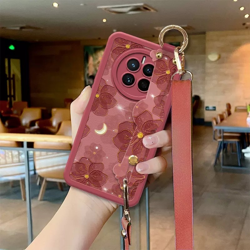 星月茶花粉适用于华为mate50手机壳60pro时尚花卉mate